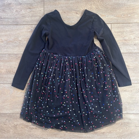 Hanna Andersson Black Tulle Confetti Long Sleeve Dress Girls Sz 8 Birthday Party - Picture 2 of 9